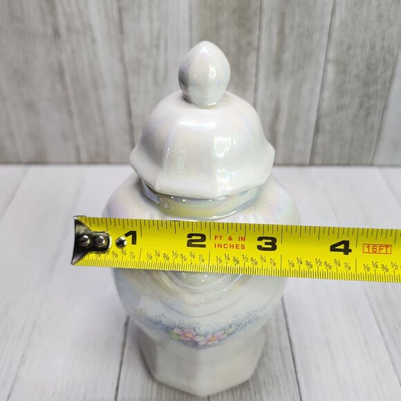 Vintage Lusterware Porcelain Storage Jar with Floral Design Blue and Pink - Picture 8 of 8